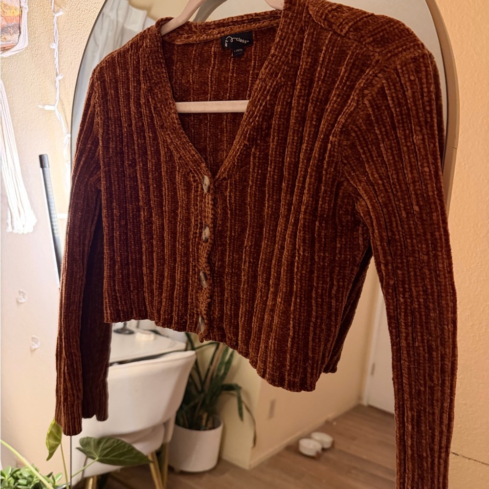 Art Class Brown Ribbed Cardigan